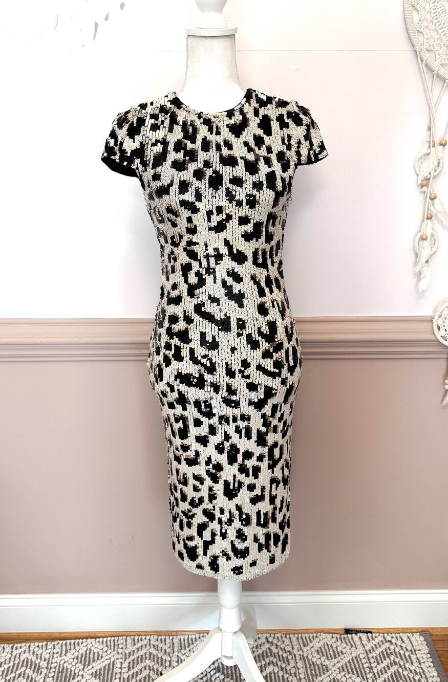 Alice and Olivia Nat Sequin Animal Print Dress Size 2